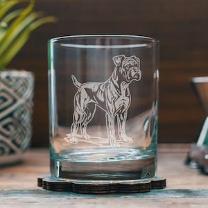 Vasos personalizados para perros Boxer / Cristalería grabada con el nombre de tu perro para cerveza, whisky, vino y otras bebidas. Regalo ideal para amantes de las mascotas.