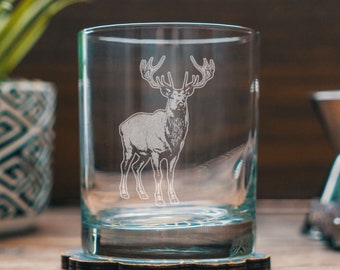 Buck Glasses | Personalized engraved glassware for beer, whiskey, wine and cocktails. Western rustic living. Cabin barware deer hunter gift.