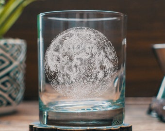 Custom Full Moon Engraved Glasses | Personalized sport etched glassware for beer, whiskey, wine and cocktails. Home decor & league gift.