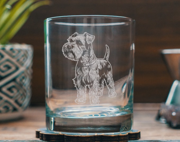 Schnauzer Customizable Dog Glasses | Your Dog's Name Personalized engraved glassware for beer, whiskey, wine & drinks. Pet lover owner gift.