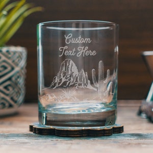 Custom Name Text Engraved Glasses | Desert Theme, Personalized Drinkware for Beer, Whiskey, Wine, Cocktails, Home Decor, Wild Western Gift