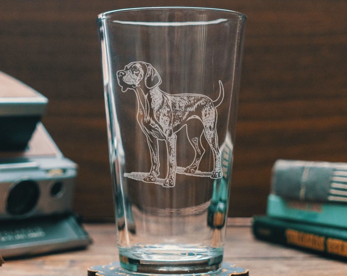 Coonhound Customizable Dog Glasses | Your Dog's Name Personalized engraved glassware for beer, whiskey, wine & drinks. Pet lover owner gift.