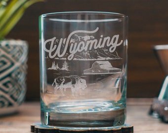 Wyoming State gravierte Brille | Personalisierte Landschaft geätzte Gläser für Bier, Whisky, Wein und Cocktails. Wohnkultur & Geschenk.