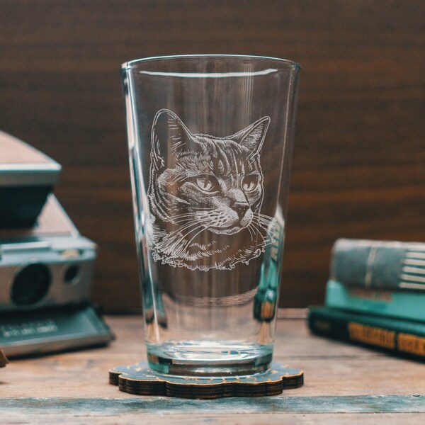 Chartreux Customizable Cat Glasses | Your Cat's Name Personalized engraved glassware for beer, whiskey, wine & drinks. Pet gift.