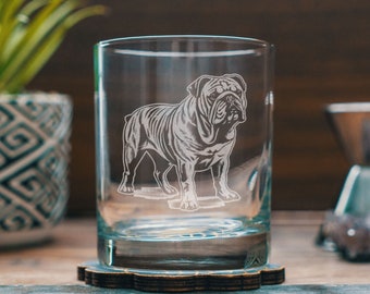 Bulldog Customizable Dog Glasses | Your Dog's Name Personalized engraved glassware for beer, whiskey, wine & drinks. Pet lover owner gift