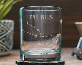 Taurus Zodiac Engraved Glasses | Personalized astrology constellation glassware for beer, whiskey, wine and cocktails, home decor & gifts