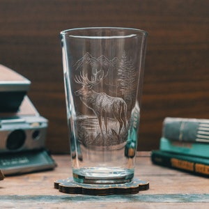 Elk Scene Glasses | Personalized engraved glassware for beer and cocktails. Outdoor & wildlife gift. Cabin barware and home decor.