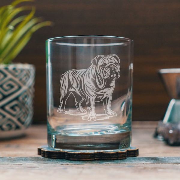 Bulldog Customizable Dog Glasses | Your Dog's Name Personalized engraved glassware for beer, whiskey, wine & drinks. Pet lover owner gift