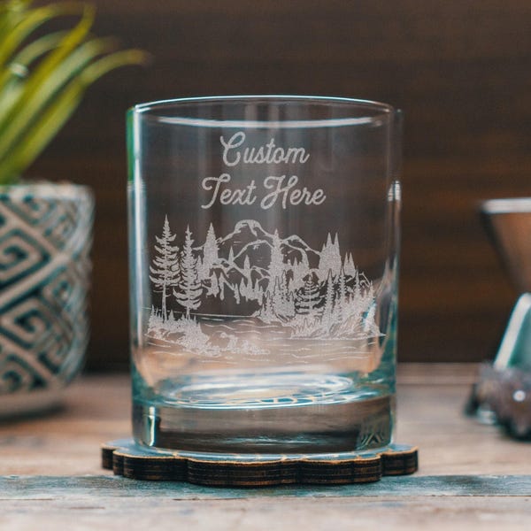 Custom Name Engraved Glasses - Lake Theme | Personalized Drinkware for Beer, Whiskey, Wine, Cocktails Home Decor, Hiker Gift, Lake life gift