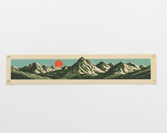 Mountain Landscape Banner | Vintage Mountain Wall Decor, Rustic Cabin Art, Outdoor Adventure Decor, Camping Wall Hanging, Nature Kids Room
