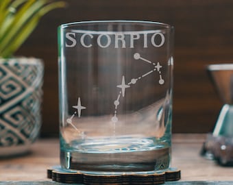 Scorpio Zodiac Engraved Glasses | Personalized astrology constellation glassware for beer, whiskey, wine and cocktail, home decor & gift