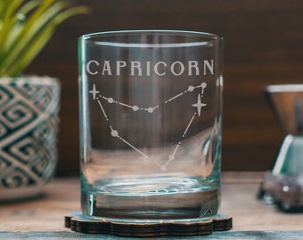 Capricorn Zodiac Engraved Glasses | Personalized astrology constellation glassware for beer, whiskey, wine and cocktails, home decor & gifts