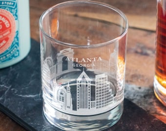 Atlanta, Georgia City Skyline Engraved Glasses | Hometown pride etched glassware for beer, whiskey, wine & cocktails. Housewarming gift.