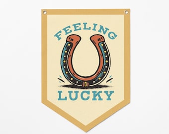 Feeling Lucky Camp Flag | Horseshoe Wall Hanging, Western Kids Room Decor, Lucky Charm Banner, Cowboy Nursery Art, Rustic Playroom Decor