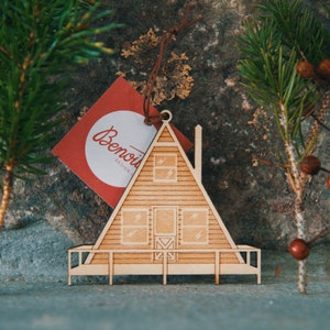A Frame Cabin Ornament | Mountain House, Christmas, Holiday, Stocking Stuffer, Tree Decor, Wood, Handmade, USA Made, Benoit's Design Co