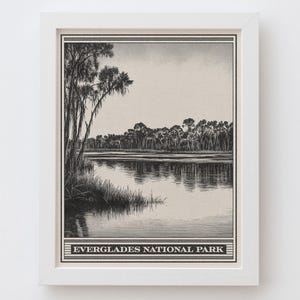 Everglades National Park Lithograph Style Print - Vintage Florida archival matte fine art print. South Florida Alligator Wildlife Swamp Gift