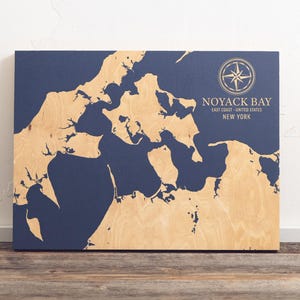 Noyack Bay, New York Karte | "Graviertes Holz Küsten Karte Wand Kunst Schild, Strand Haus Wohnkultur nautischen Druck, einzigartiges personalisiertes Geschenk für die Familie