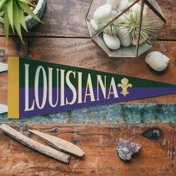 Louisiana Felt Pennant | Handcrafted Bayou Home Decor. Cajun Creole Souvenir. Jazz Wall Art. Unique Mardi Gras Louisiana Gift. USA Handmade