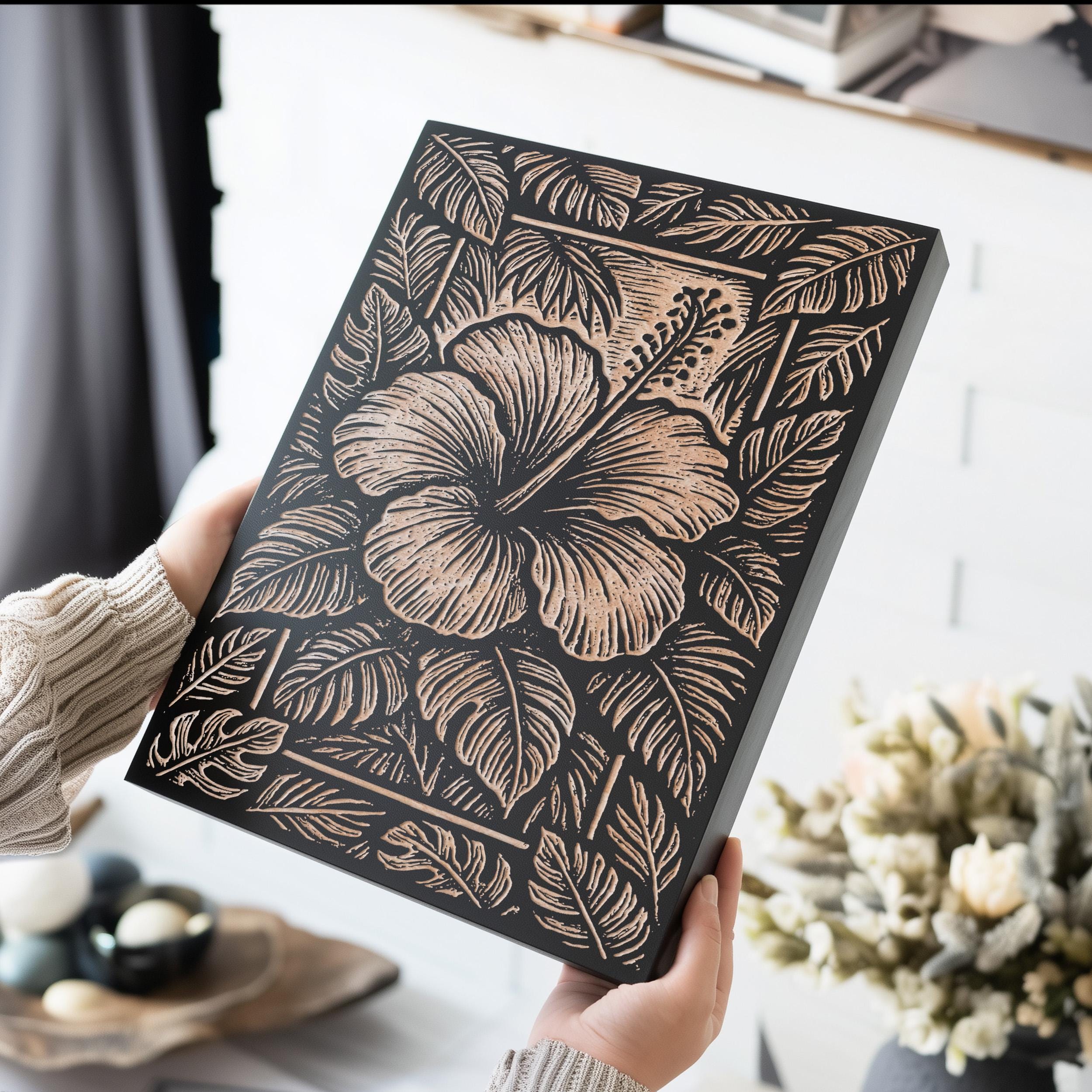 Hibiscus Flower Engraved Illustration : Nature Inspired Botanical