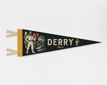 Vilten wimpel Derry Maine | Stadspandoekposter. Vintage stad en staat trots typografie vlag Halloween huisdecor. Spookachtig cadeau uit Maine, VS