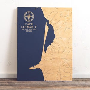 Cape Lookout, Oregon Karte | "Graviertes Holz Küsten Karte Wand Kunst Schild, Strand Haus Wohnkultur nautischen Druck, einzigartiges personalisiertes Geschenk für die Familie