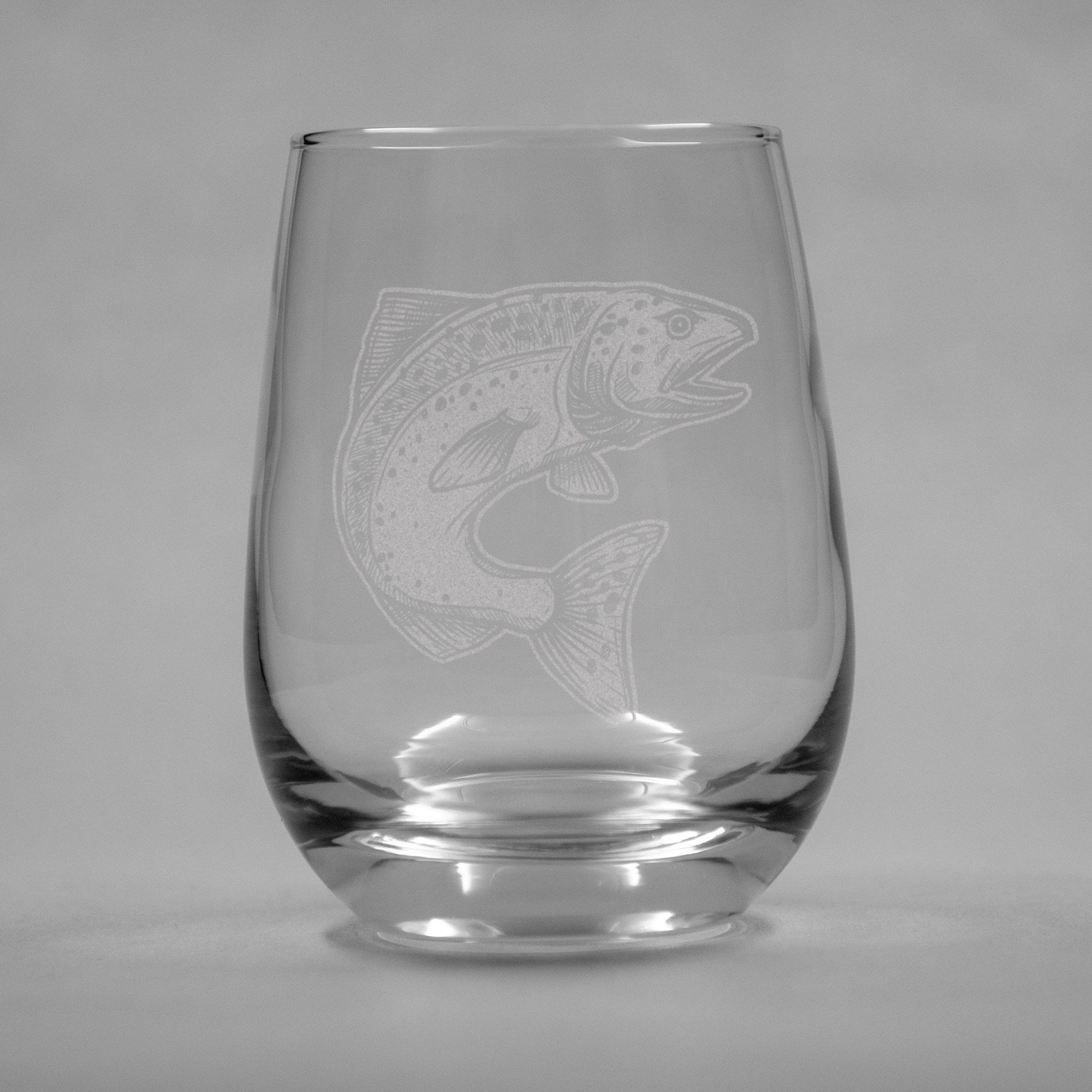 Fresh Water Fish Set Stemless Wine Glasses Set of 4 Etched Etsy