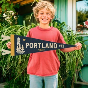 Portland Maine Felt Pennant | Forest City banner poster. Vintage town & state pride typography flag home decor. Travel gift USA image 6