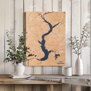 Lake Hudson Oklahoma | Benutzerdefinierte See Karte Wohnkultur, personalisierte See Haus Geschenk, Jahrestag Hochzeitslager Geschenk, gravierte Holz Wandkunst