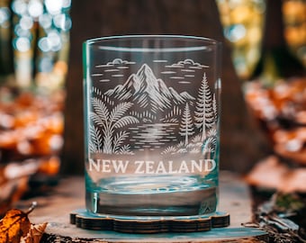 New Zealand Glass | Laser Etched Travel Glassware, Engraved Scenic Scene Gift for New Zealand Travelers