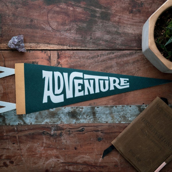 Adventure Felt Pennant | Inspirational banner poster. Vintage typography play flag pennant kids room decor. USA Handmade