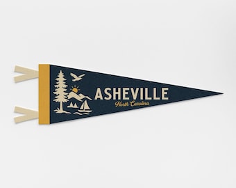 Asheville North Carolina Felt Pennant | City banner poster. Vintage town & state pride typography flag home decor. Travel gift USA