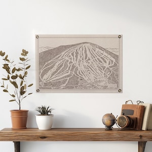 Affiche en feutre de carte des montagnes du Vermont de Stratton | cadeau vintage d'art mural de ski et snowboard. Fanion drapeau USA fait main