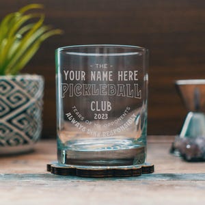 Custom Pickleball Gift Glasses | Personalized glassware for beer, whiskey, wine and cocktails. Pickleball Dinker gift. Barware home decor.