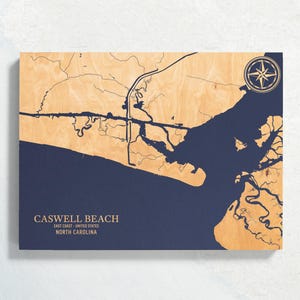 Caswell Beach Karte von North Carolina | "Graviertes Holz Küstenkarte Wand Kunst Zeichen, Strand Wohnkultur nautischen Druck, einzigartiges personalisiertes Geschenk."