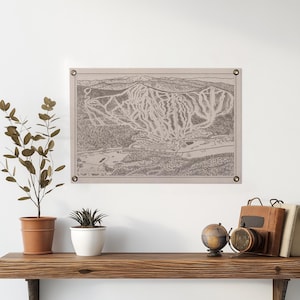 Affiche en feutre de carte des sentiers de montagne de Bretton Woods NH Mountain | cadeau vintage d'art mural de ski et snowboard. Fanion drapeau USA fait main
