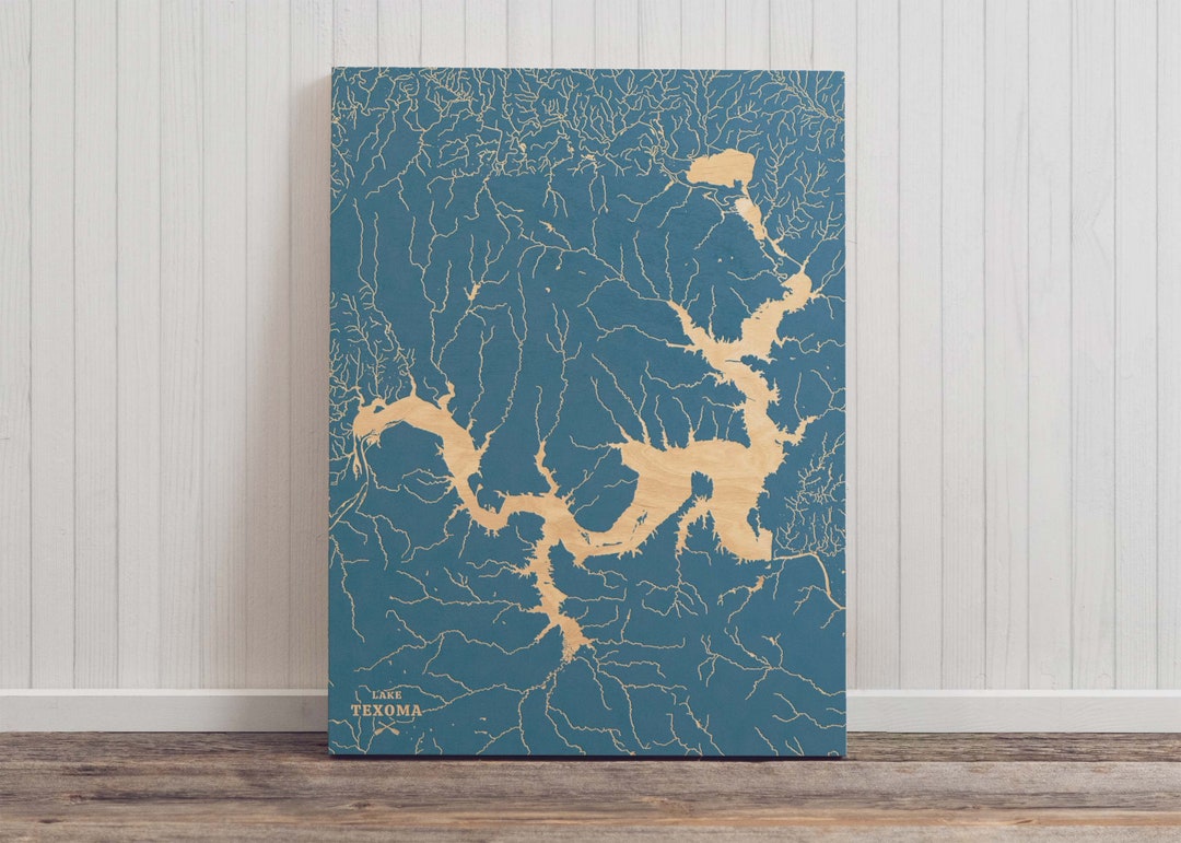 Lake Texoma, Texas & Oklahoma Engraved Map Art Cabin Print, Lake House