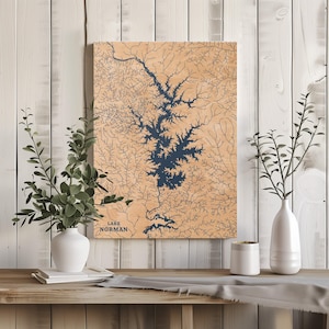 See Norman in Nordcarolina | Benutzerdefinierte See Karte Wohnkultur, personalisierte See Haus Geschenk, Jahrestag Hochzeitslager Geschenk, gravierte Holz Wandkunst