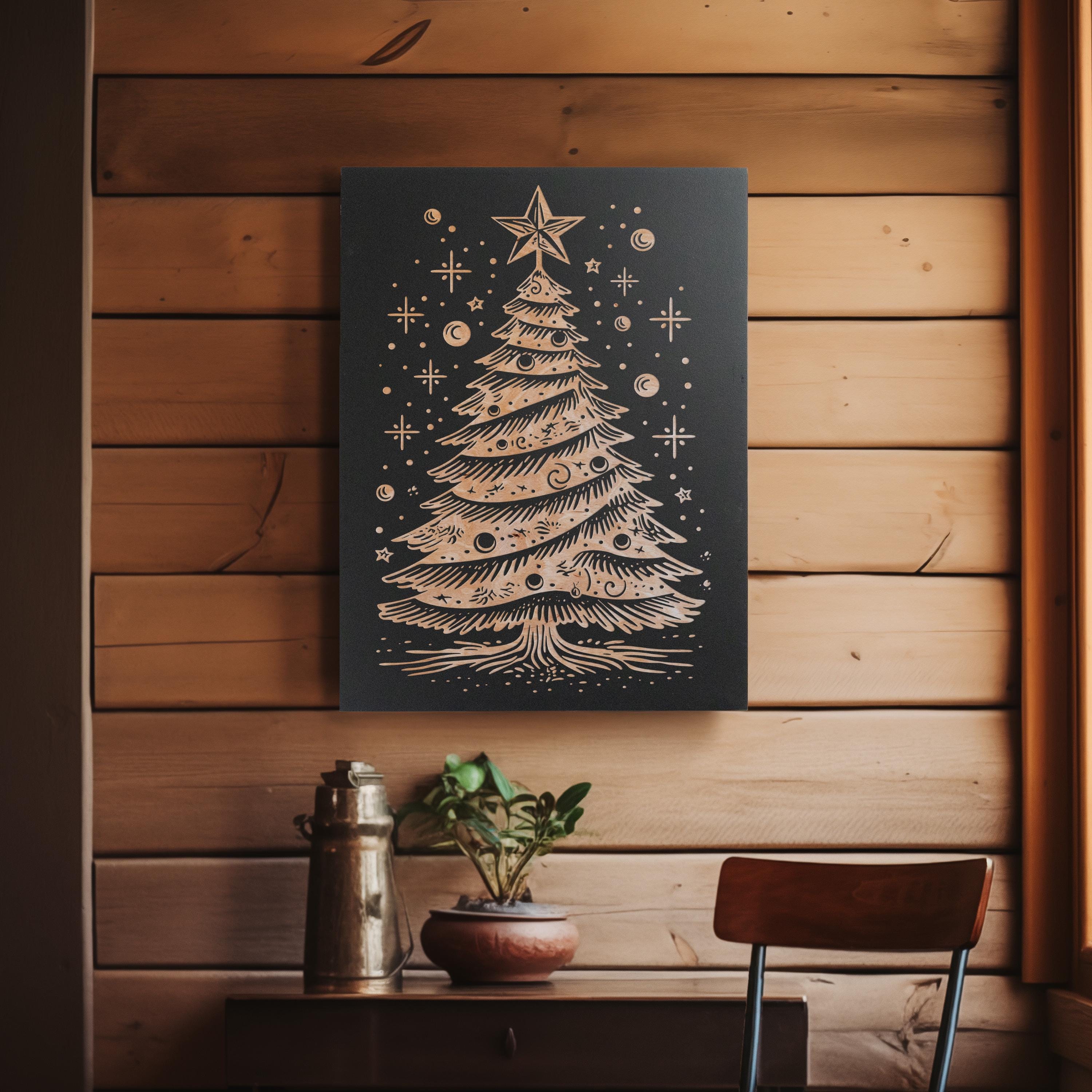 ミッドセンチュリーモダンクリスマスツリー彫刻木製パネル