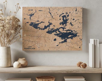 Lake Vermilion Minnesota : Personalized Engraved Wood Map, Custom Lake House Wall Art Gift