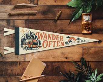 Wander Often Felt Pennant | Camper Wall Decor, Hiking Adventure Banner, Handmade Wanderer Sign, Outdoor Lover Gift, Inspirational Travel Art