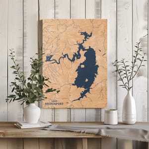 See Bridgeport Texas | Benutzerdefinierte See Karte Wohnkultur, personalisierte See Haus Geschenk, Jahrestag Hochzeitslager Geschenk, gravierte Holz Wandkunst