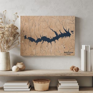 Melvern Lake Kansas / Decorazione per la casa con mappa personalizzata del lago, regalo personalizzato per casa sul lago, regalo per anniversario di matrimonio, arte murale in legno incisa