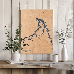 Sangchris Lake Falls | Benutzerdefinierte See Karte Wohnkultur, personalisierte See Haus Geschenk, Jahrestag Hochzeitslager Geschenk, gravierte Holz Wandkunst