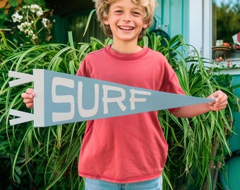 Surf Felt Pennant | Vintage Camp Banner, Surfing Lifestyle Coastal Home Decor, Beach House Retro Wall Art, Outdoors Vibes Home Accent Gift.
