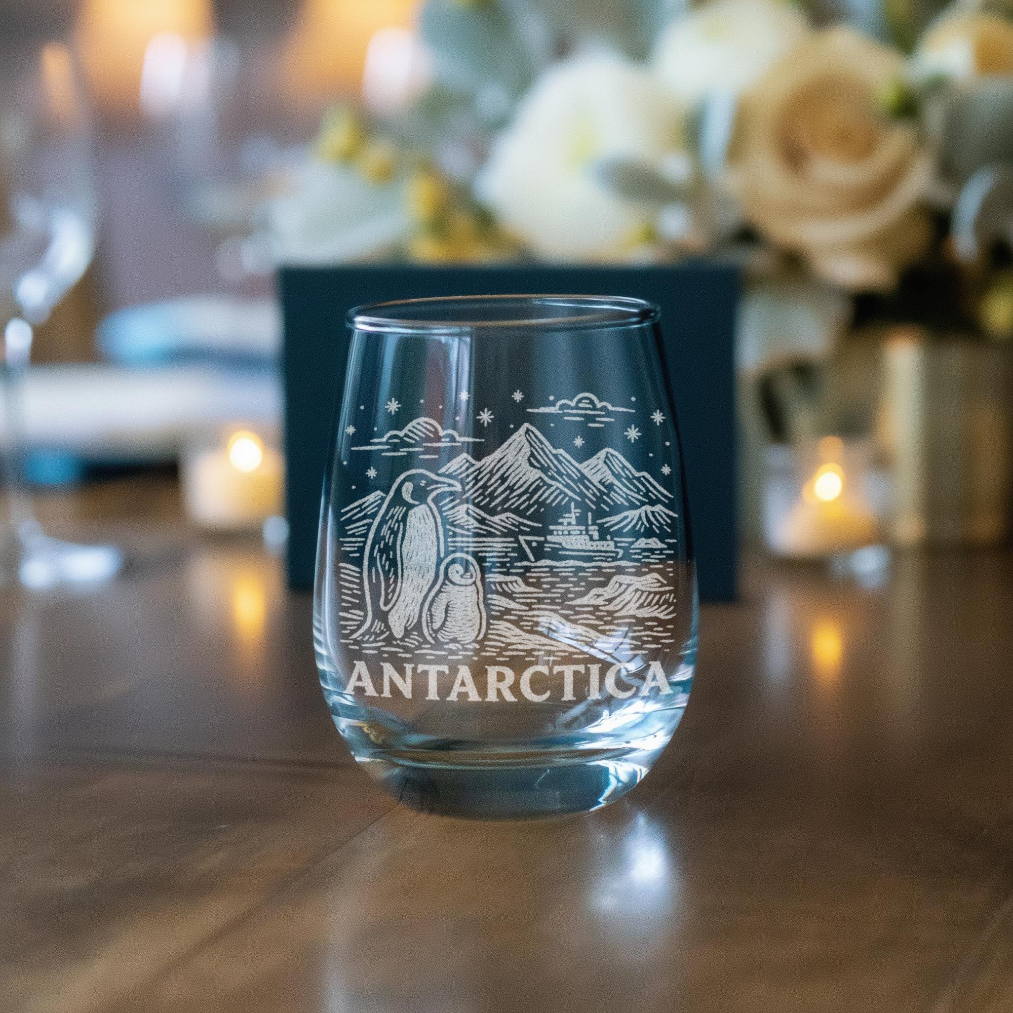 Antarctica Etched Glass | Penguin & Iceberg Engraved Stemless