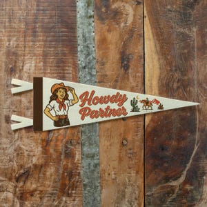 Howdy Partner Felt Pennant | Western Wall Decor, Cowgirl Cowboy Banner, Rustic Kids Room Sign, Handmade Western Art, Fun Country Gift Idea