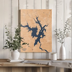 Badin Lake Nordcarolina | Benutzerdefinierte See Karte Wohnkultur, personalisierte See Haus Geschenk, Jahrestag Hochzeitslager Geschenk, gravierte Holz Wandkunst