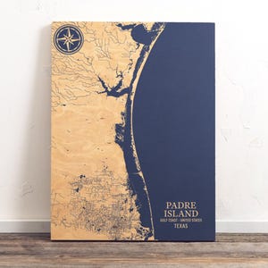 Padre Island, Texas Karte | "Graviertes Holz Küsten Karte Wand Kunst Schild, Strand Haus Wohnkultur nautischen Druck, einzigartiges personalisiertes Geschenk für die Familie