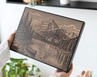 Banff National Park Engraved Birch Art Panel | Canada Wall Art, Mountain Lake Decor, Outdoor Travel Gift