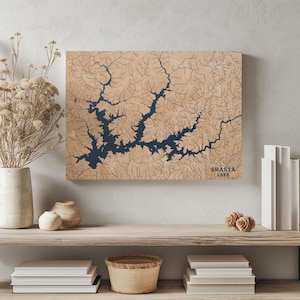 Shasta Lake Kalifornien | Benutzerdefinierte See Karte Wohnkultur, personalisierte See Haus Geschenk, Jahrestag Hochzeitslager Geschenk, gravierte Holz Wandkunst